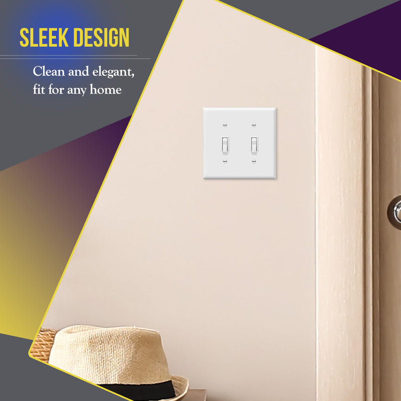 ENERLITES Toggle Light Switch Wall Plate, Gloss Finish, Size 2-Gang 4.50" x 4.57", Double Switch Cover, Unbreakable Polycarbonate Thermoplastic, 8812-W, White Screw