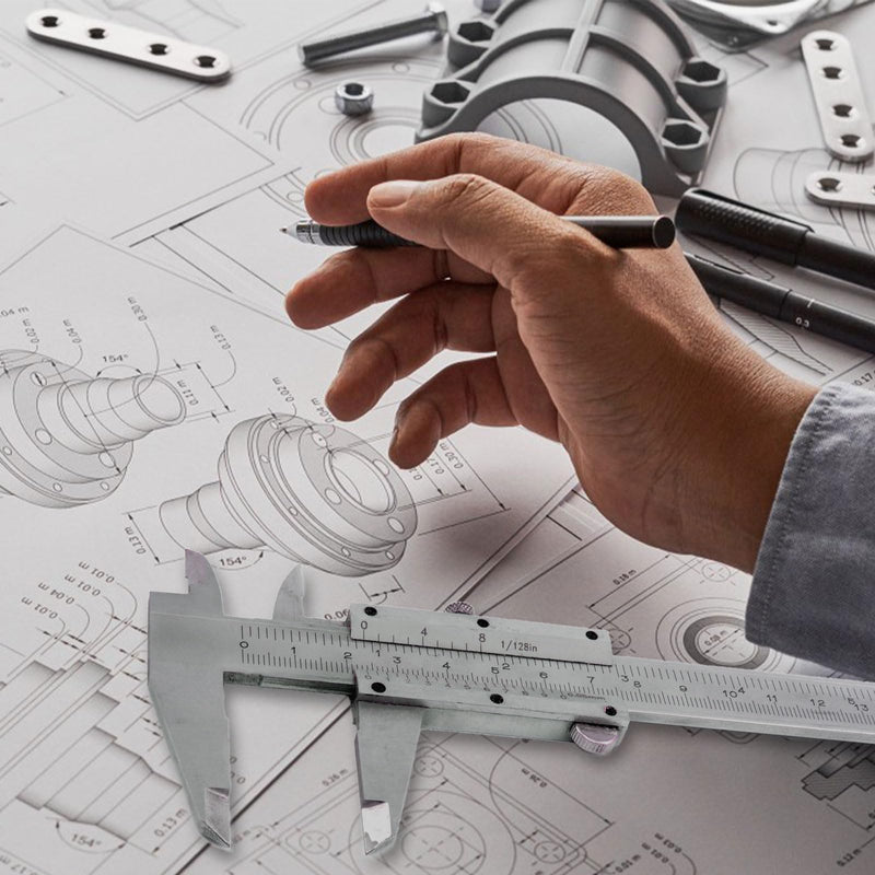 Non Digital Vernier Caliper, 6"/150mm Stainless Steel Caliper Measuring Tool, High Precision Micrometer Carbon Caliper, 1/128" & 0.05mm Dual Reading Scale