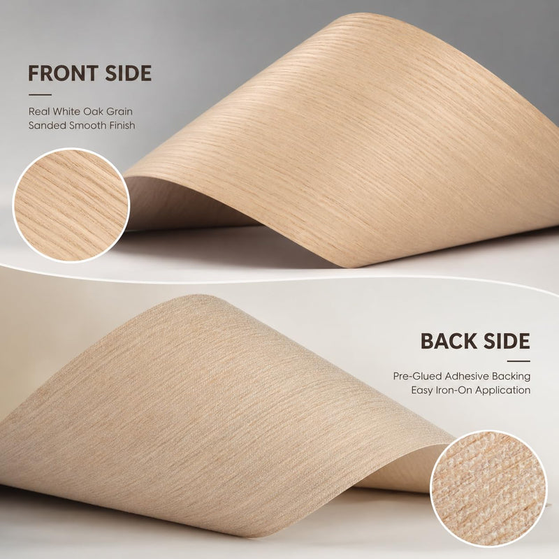 Rift-Cut White Oak Veneer Roll 5-1/2" x 16FT+, Pre-Glued Iron-On Wood Veneer, Sanded Smooth Finish for Cabinet Refacing & Furniture Makeovers, DIY Fireplace Mantels & Faux Beam Wraps
