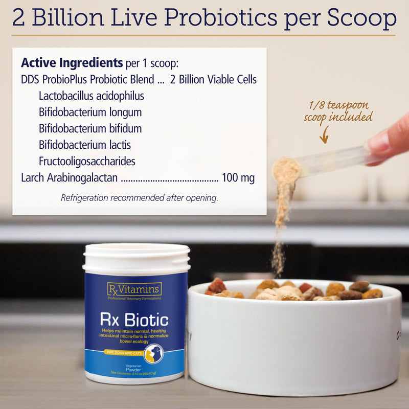 Rx Vitamins Rx Biotic - Probiotic Powder for Dogs and Cats - Cat Digestive Support & Probiotic for Dogs Gut Health - Dog Probiotics for Digestive Health - 2.12oz New Label
