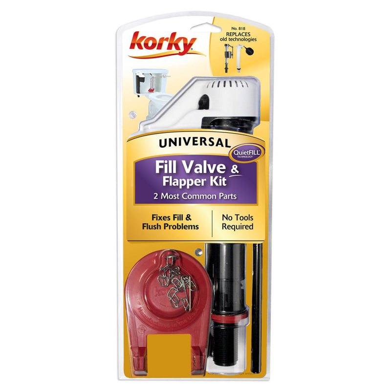 Korky 818BP QuietFILL Universal Toilet Fill Valve and Premium Flapper Easy to Install and Quiet-Made in USA, 2 Inch, Black Universal Fill Valve & 2 Inch Flapper Fill Valve & Flapper