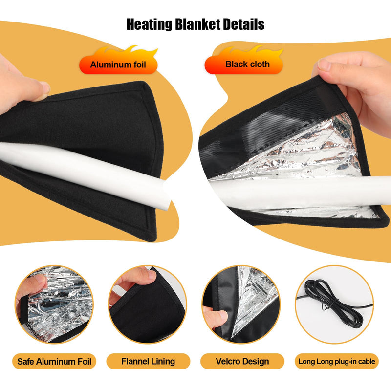 2 Pcs Heat Tape for Water Pipes, 38.5" x 6" Heat Blanket for Straight Water Pipe, 9.75’’ x 5.5’’ Heated Wrap for Turning/Curved Water Pipe, Heating Tape Pad 110V Max Temp 140°F Prevent Water Freezing