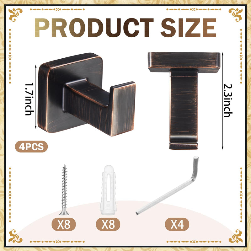 4 Pack Oil Rubbed Bronze Towel Hooks, Decorative Heavy Duty Towel Hooks for Hanging Bathroom Robe Holder Wall Mounted with Hardware