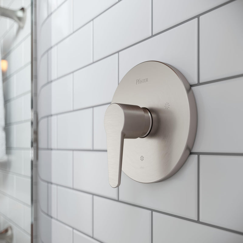 Pfister Pfirst Modern Valve Trim Only (Valve Body Sold Separately), Single Handle, 1-Hole, Brushed Nickel Finish, R89040K 1 Pack