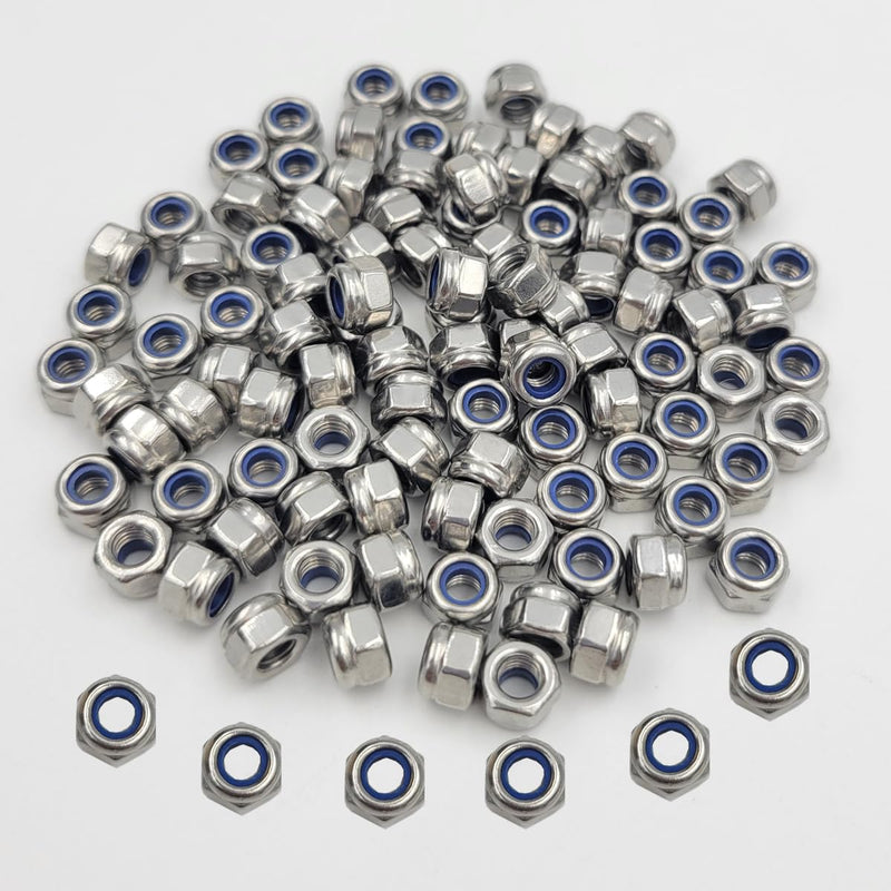 Tom's world M4 Nylon Insert Hex Lock Nuts, Stainless Steel 304 (18-8) DIN985 Locknut Self Clinching Nuts (M4(100PCS)) M4(100PCS)