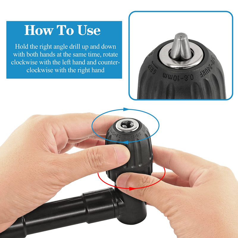 Cordless Right Angle Drill Adapter, 90 Degree Adapter Drill 8mm Hex Shank Power Tool Attachment (Chuck Range: 0.8mm-10mm)