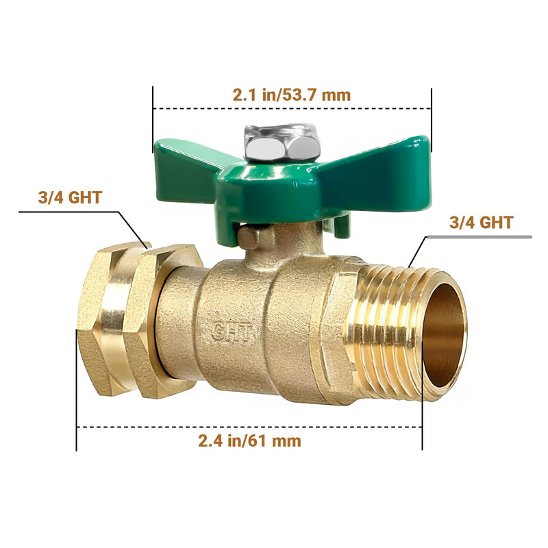 Garden Hose Shut off Valve Full Flow: Brass Water Shut off Valve - 3/4" GHT High Flow Hose Ball Valve Adapter Coupling - Heavy Duty Lawn Hose-End Flow Control Valve