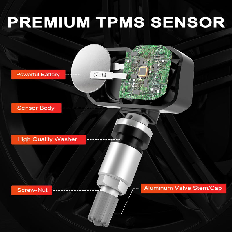 TPMS Sensor, GM 315 Mhz 4-Pack Tire Pressure Monitoring Sensor Compatible for Chevy Silverado GMC Cadillac Buick Pontiac Saturn Hummber Saab Replace#13598771 13598772 13586335 13581558 (Silver, 4PCS) Silver