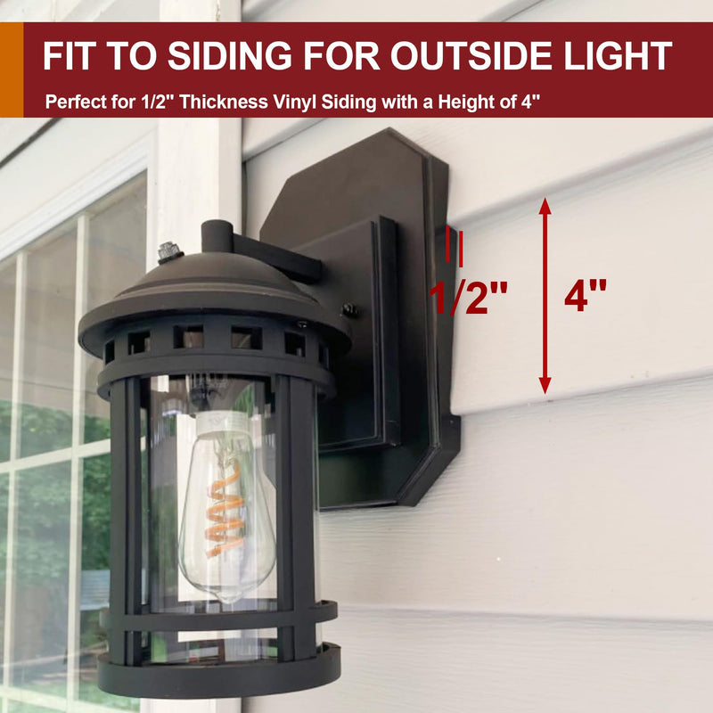 2 Pack Siding Mounting Block for Light, Lamp Repair Kit with Built-in Electrical Box - Fits 1/2" Lap/Double 4" Vertical, Vinyl Siding Hooks for Hanging Outdoor Lamp, Black 1/2 Inch Lap Siding Black-2 Pack 2