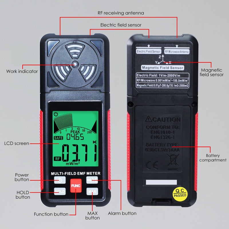 EMF Meter EMF Detector 3-in-1 Portable Electromagnetic Field Radiation Detector for EF, RF, MF, WiFi Signal, Handheld EMF Tester Digital LCD with Alarm for Home, Office, Outdoor