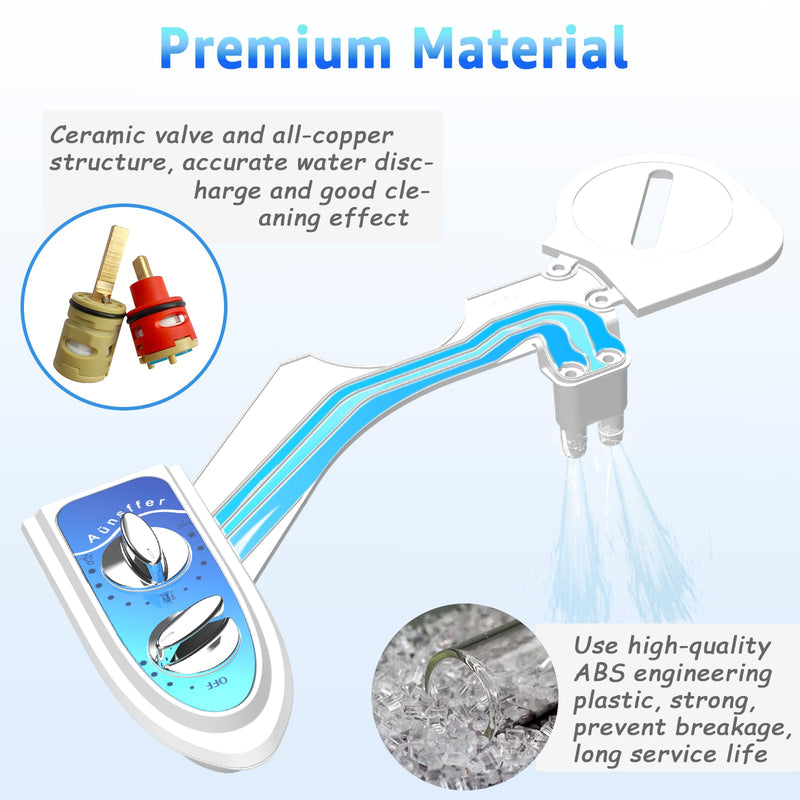 Bidet Attachment for Toilet, Non-Electric Fresh Cold Water, Toilet Bidet with Dual Nozzles Sprayer, Adjustable Water Pressure Control, 3 Modes Wash (Feminine/Bidet Wash + Self-Cleaning) Blue