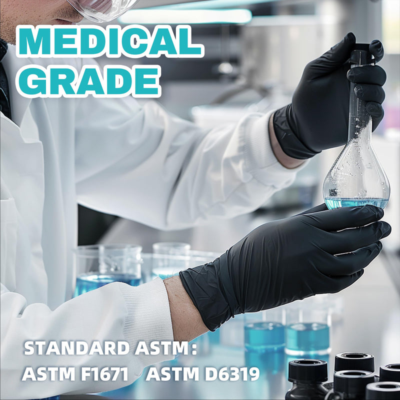 Black Nitrile Exam Gloves, 4.0 Mil, 100 Pcs Disposable Gloves Powder-Free Latex-Free for Medical, Cooking, Food-Safe Large (Black)