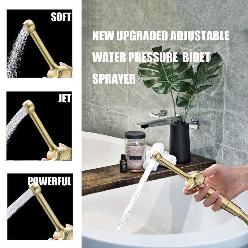 Handheld Bidet Toilet Sprayer, Brass Hand Held Bidet Attachment Cloth Diaper Toilet Sprayer with Backflow Preventer, Adjustable Water Jet Spray for Toilet with 7.9" Long Bidet Wand, Brushed Gold