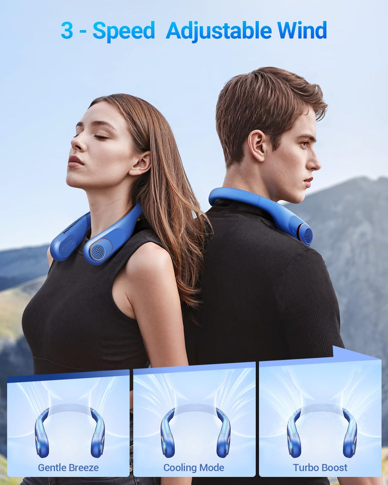 SWEETFULL Portable Neck Fan 360° Cooling Bladeless Personal Fan | No Hair Twisting - 4000mAh USB Rechargeable Wearable Fan for Travel, Birthday Gifts for Men, Women, Mom, and Dad A1 Blue
