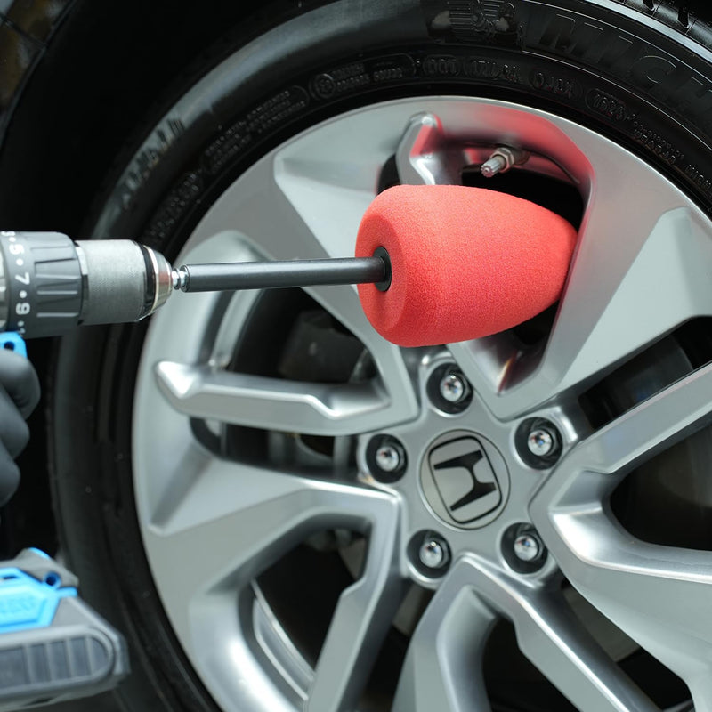SPTA Metal Polishing Tool, Auto Cylindrical Metal Polish Buffing Polishing Ball, Drill Buffing Sponge Pads Buffing Wheel for Drill Foam, Sponge Buffing for Automotive Car Wheel Hub Care Red Cylindrical Polishing Ball
