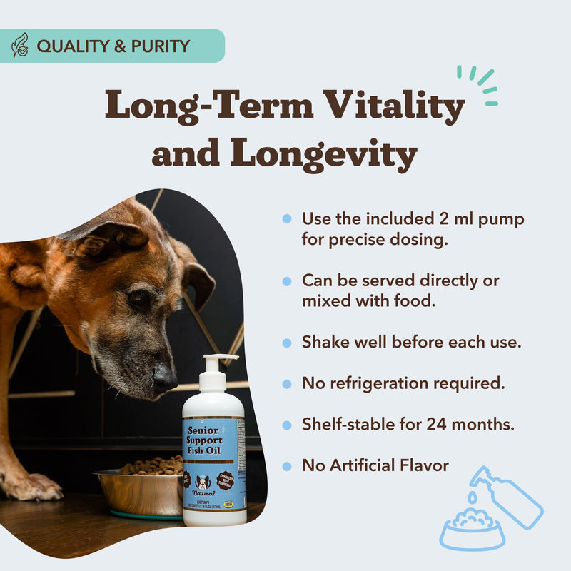 Natural Dog Company Omega 3 Fish Oil for Senior Dogs Supplement – Support Mobility, Skin, Coat, Heart & Brain, with Turmeric, Salmon & Fish Oil for Aging Dogs, Liquid Canine Supplement, 16oz 16 Oz