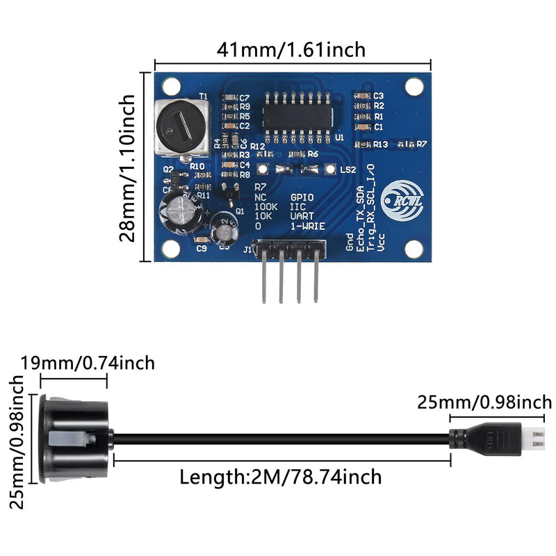 2pcs JSN-SR04T Ultrasonic Distance Measuring Module JSN-SR04T-V3.0 21~600CM 3mm High Precision Ultrasonic Distance Measure with Waterproof Sensor for Arduino