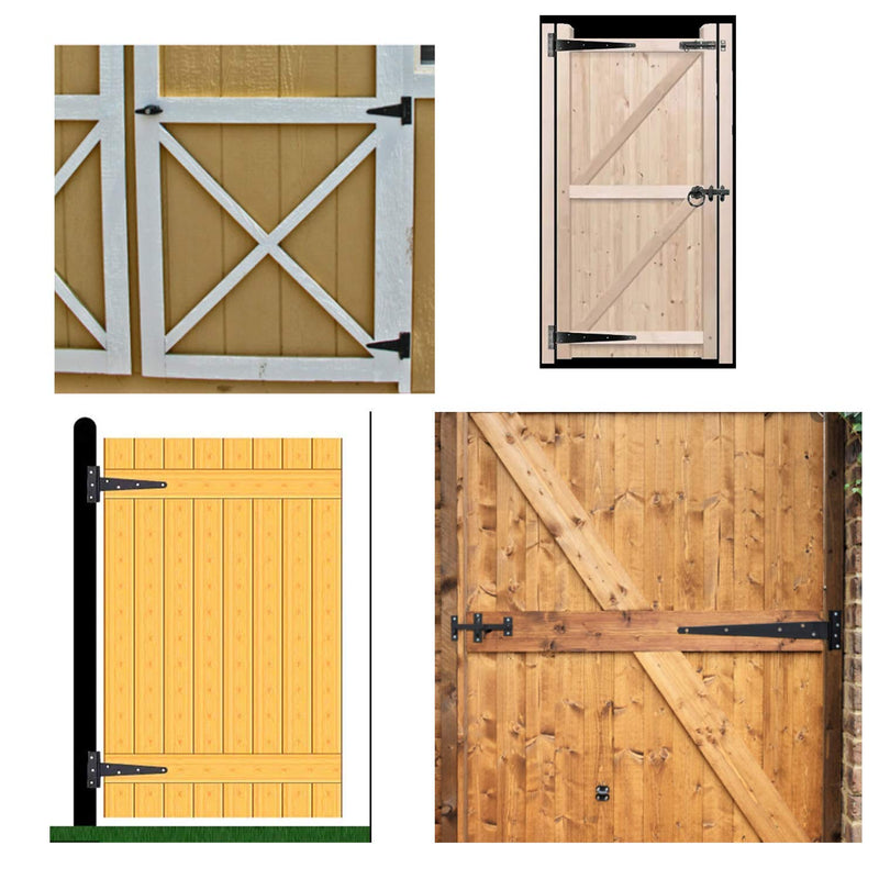 HLMOptimo Heavy Duty T Hinge Tee Hinge T Strap Hinge Shed Hinge Gate Hinge Barn Hinge Fence Hinge Door Hinge Wrought Rustproof All Size Black (6 pcs, 4 inch) 6 pcs