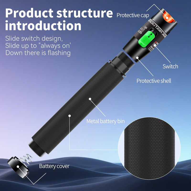 Visual Fault Locator 30KM - VFL Fiber Optic Tester Kit with Universal 2.5mm Connector, Include Single Mode 9/125um FC Male to LC Female Adapter, Fiber Optic Lights for Network Cable Red Light - Green Switch