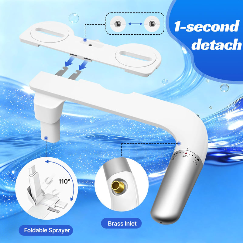 Left-Hand Bidet Attachment for Toilet, Ultra-Thin 0.23 Inch, Non-Electric, Cold Water, Foldable Dual Nozzle, One-Click Quick Detach, Adjustable Pressure, White oval-1