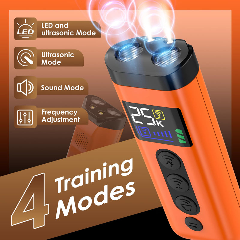 Dog Bark Deterrent Device – 65FT Range Anti Barking Device for Dogs, Stops Neighbor’s Dog Barking with 3 Ultrasonic Frequencies (25/30/40kHz) & 5 Sound Modes, for Indoor & Outdoor Training Orange