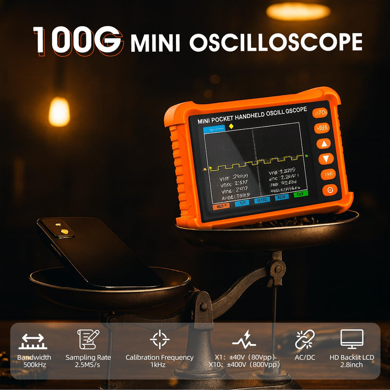 Handheld Oscilloscope, AIOMEST Portable Mini Pocket Digital Oscilloscope Kit with 500KHz Bandwidth 2.5MS/s, USB Osciloscopio Automotriz for Automotive DIY, Electronics Hobbyists, Student Lab orange