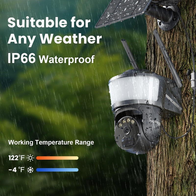 4G LTE Cellular Security Camera Wireless Outdoor, No WiFi Security Cameras Solar Powered, PIR Detection, 360°Cameras for Home Security with Floodlight, 2K Color Night Vision, Built-in SIM Card 4G Solar Camera with Floodlight