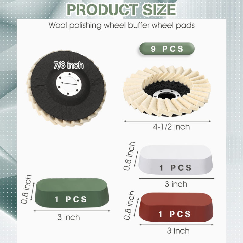 Tarpop 12 Pcs Angle Grinder Buffing Wheel Stainless Steel Polishing Kit Include 9 Pcs Felt Flap Disc 4-1/2 x 7/8 Inch Arbor Buffing Wheel and 3 Polishing Compound for Angle Grinder