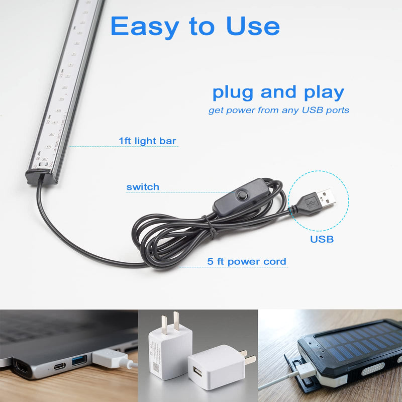 GREENIC USB Black Light Bar, 10W 1ft Upgraded UV LED Blacklight Strip Lights, Small Black Lights for Glow Party, Posters, Tapestry, Room, Bedroom Decor, Body Paint, Halloween Decorations, 2 Pack Modern