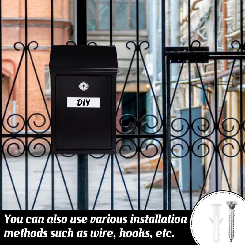 Metal Donation Box Charity Steel Collection Box Office Suggestion Secure Mailbox with Top Slot and Lock with Keys Wall Mount Waterproof Mailbox for Home Office (Black, 10.2 x 5.7 x 2.9 Inch) Black