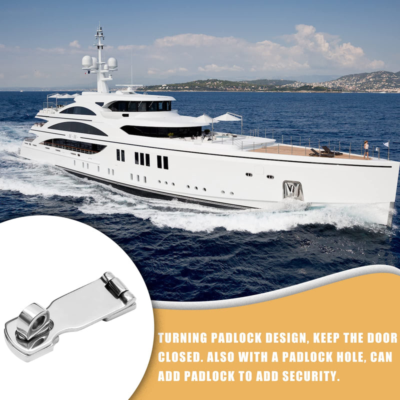 2Pcs Stainless Steel Marine Grade Door Hasps, 3 Inch Heavy Duty Door Hasp with Turning Padlock Eye Mount Swivel Safety Hasp with Screws 2 Pieces