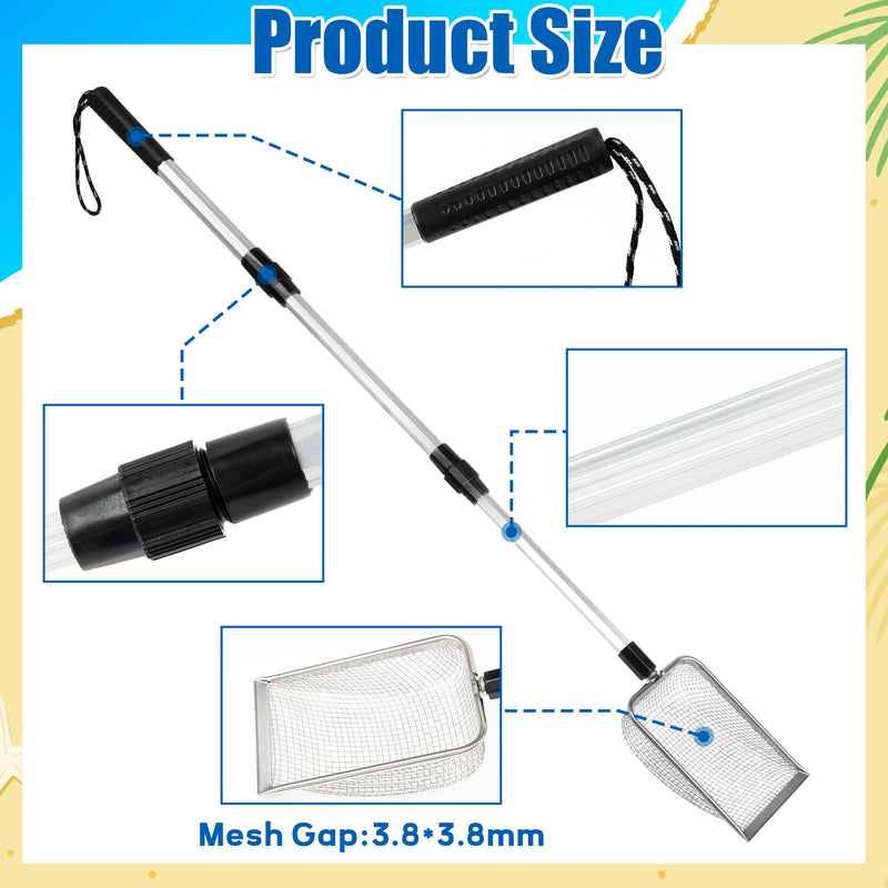 Beach Sand Sifter Set – 2 Retractable Sand Screens, Metal Shovel & 2 Seashell Mesh Bags, Adjustable Handle Scoop Tool for Beachcombing Collecting Shells Shark Teeth Treasure Hunting