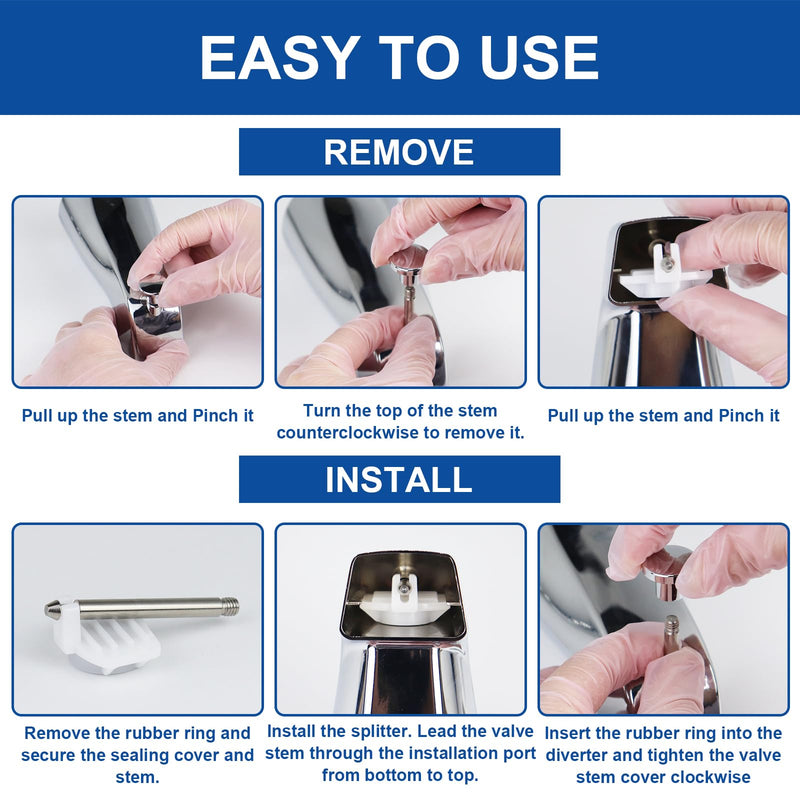 2 Set Universal Tub Spout Diverter Repair Kit, Bathroom Shower Bathtub Leaky Faucet Repair Replacement Parts, Includes 2*Diverter Valve Stems, 2*Gates and 2*Cup Seals (Chrome) Chrome