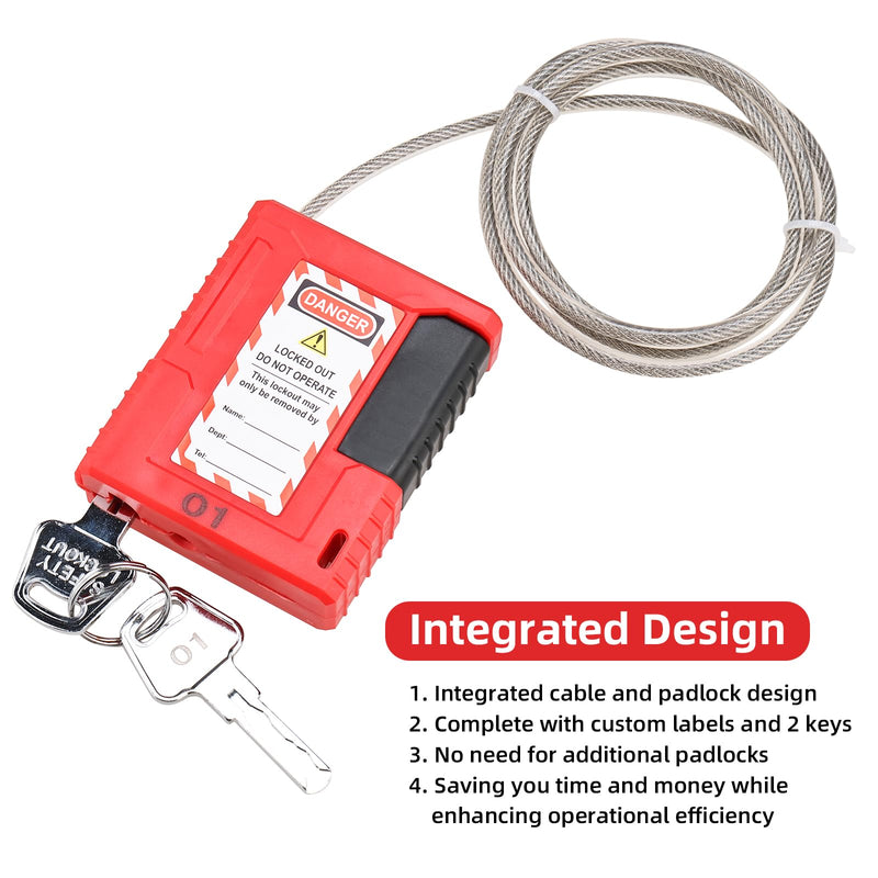 Lockout Tagout Cable Lock, Integrated Cable and Padlock Design with 2 Keys, 5/32" x 3.3ft Adjustable Steel Cable Lock with Vinyl Coating, Loto Cable for Lock Out Tag Out (Pack of 2)