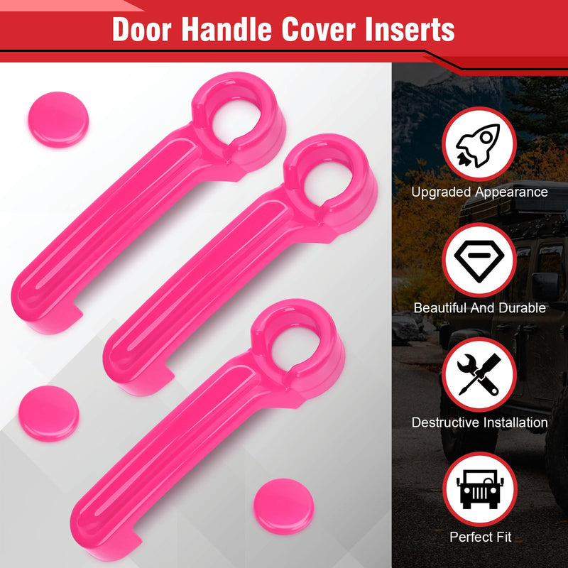 Car Outside Door Handle Set,Tailgate Handle Cover Recess Guard,Exterior Door Handle Set Replacement for Wranglers JK JKU Libertys 2007-2018,15PCs (Pink) Pink