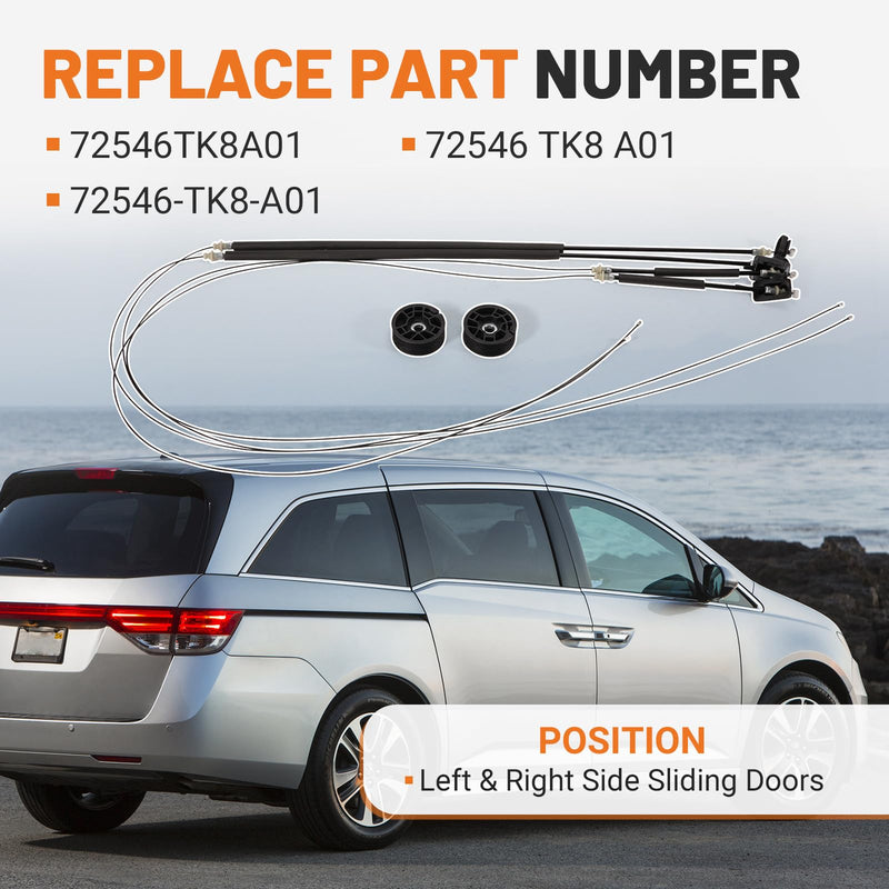 2 Pairs 72546TK8A01 Power Sliding Door Cable Kit with Pulley Wheel Fit for 2011-2017 Honda Odyssey 5 Door LX EX EX-L Touring 3.5L V6 SOHC, Left & Right Side 72546-TK8-A01, 72546 TK8 A01(No Motor)
