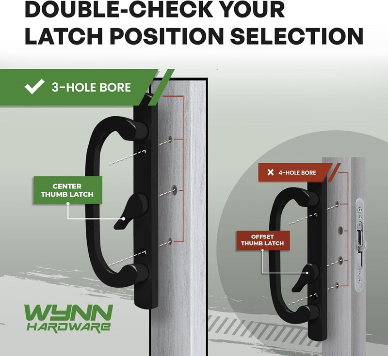 8.5" Legacy Sliding Patio Door Handle Set – Fits 3-15/16" Hole Spacing, 45° Mortise Lock, Non-Keyed, Center Latch, Black, Sash Controls 2265 – for 1-1/4" to 2-1/4" Thick Doors