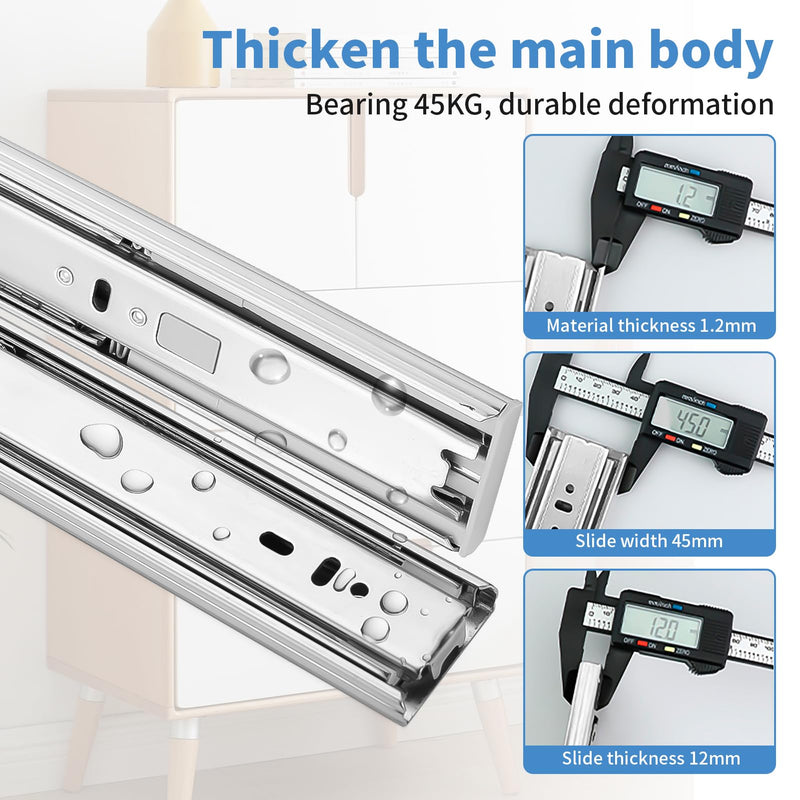 10 inch Drawer Slides 1 Pairs (2pcs) Soft Self Close Full Extension Ball Bearing Drawer Slides 3 fold Full Stretch Side Mount Drawer Slides 100 LB Capacity Drawer Slide 10" Silver 10inch-250mm