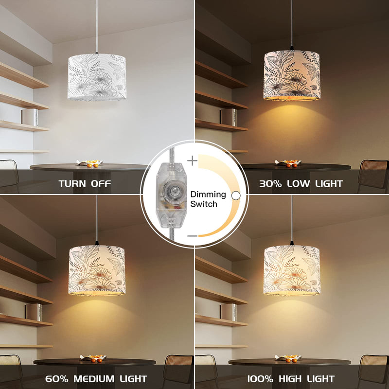 Plug in Pendant Light, Hanging Light with Plug in Cord with Dimmable Switch, Hanging Lamp with 15 ft Clear Cord, Pendant Light Fixture for Bedroom Kitchen Island (Bulb Included) Flower