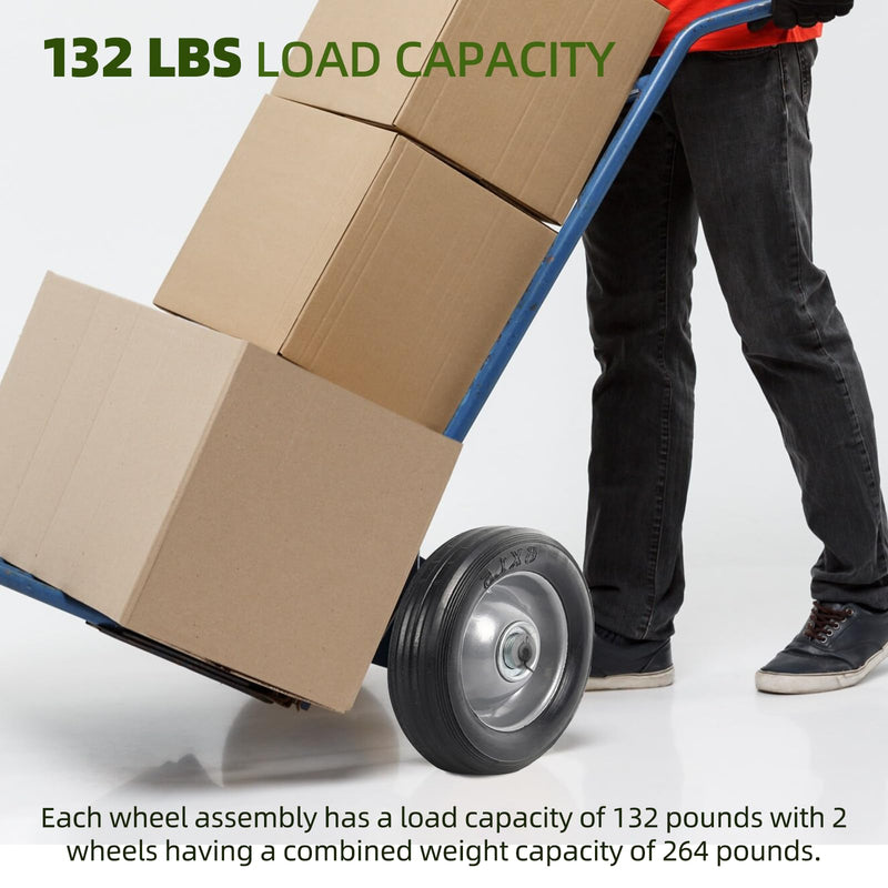 (2-Pack) AR-PRO 6” x 1.5” Flat Free Solid Rubber Wheel Assemblies - Replacement Hand Truck Wheels with Ball Bearings and 5/8” Bore Hole Diameter - Heavy-Duty Solid Rubber Wheels 132 lbs Load Capacity 5/8"