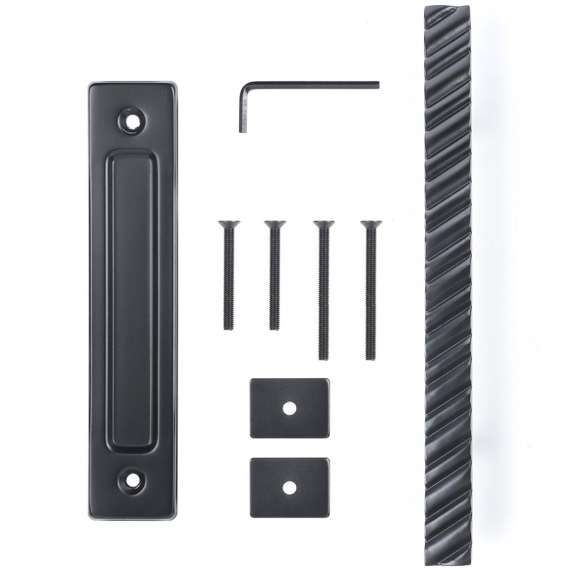 Solid Brass Sliding Barn Door Handles Set, 12 Inch Heavy Duty Two-Side Design, for DIY Sliding Barn Door Handle Gates Garages Sheds Furniture - Black Finish