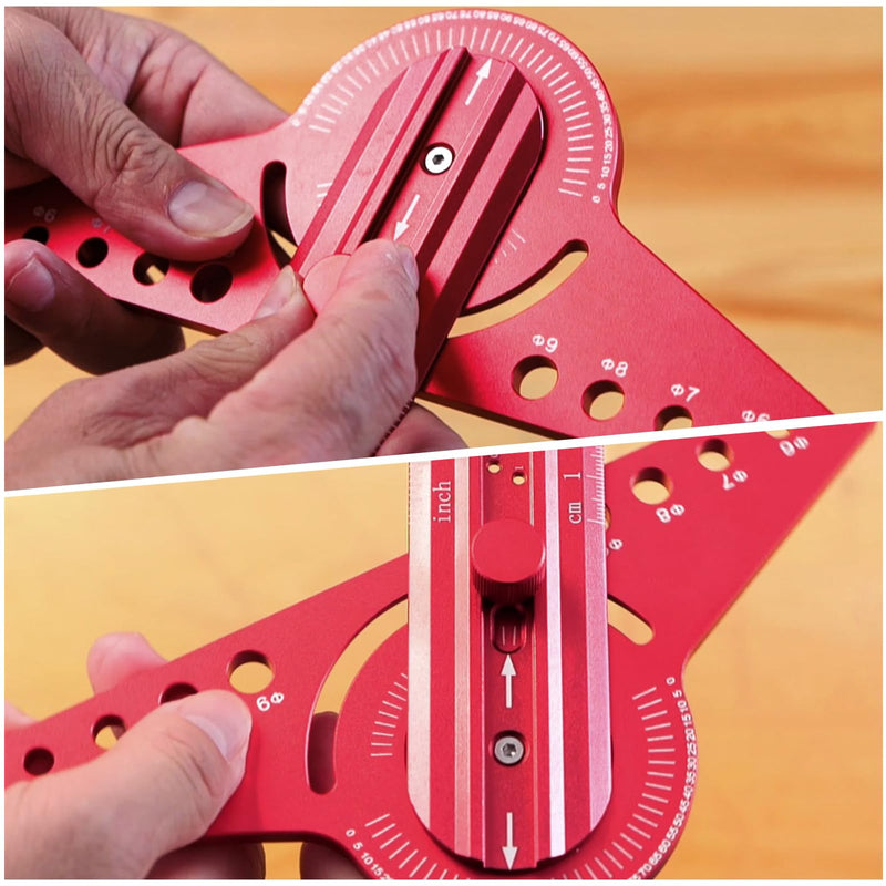 13" Woodworking Scriber Marking Line Ruler with Angle Finder, Adjustable Aluminum Alloy Sliding T-Square Ruler(Red) Red