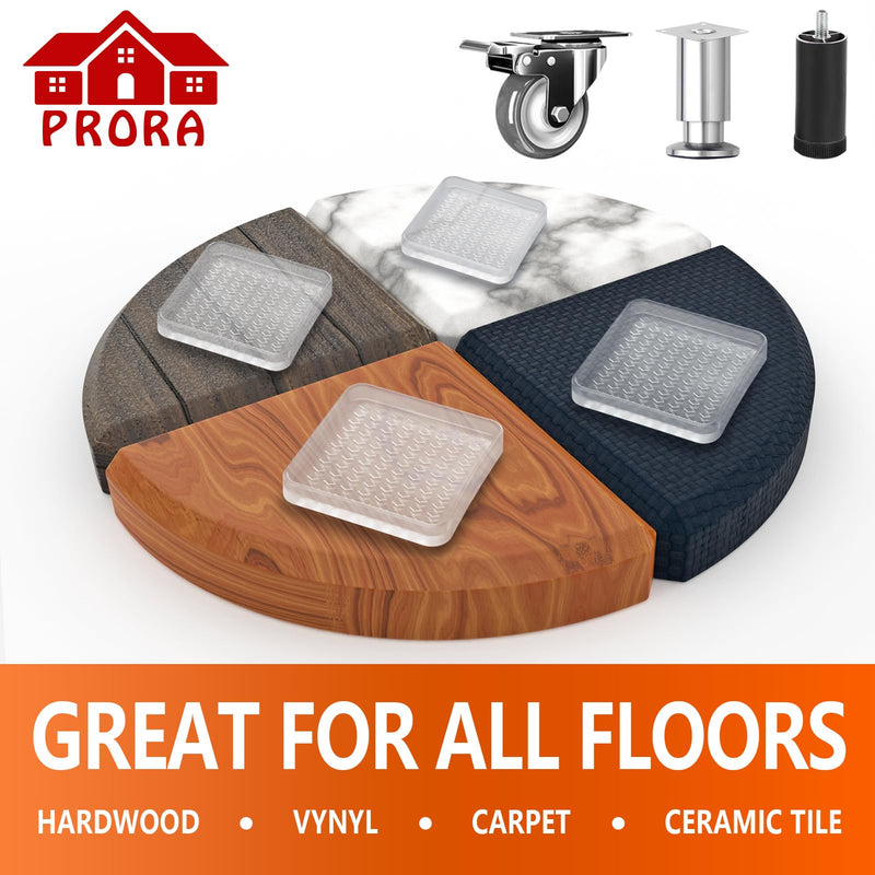 8 Pcs Clear Furniture Coaster Cups for Hardwood Floor, 4" Square Non-Slip Rubber Furniture Pads, Heavy Duty Anti-Skid Floor Protectors for Bed & Couch Leg, Odorless & Non-Staining Rubber Gripper Feet 4“-Square