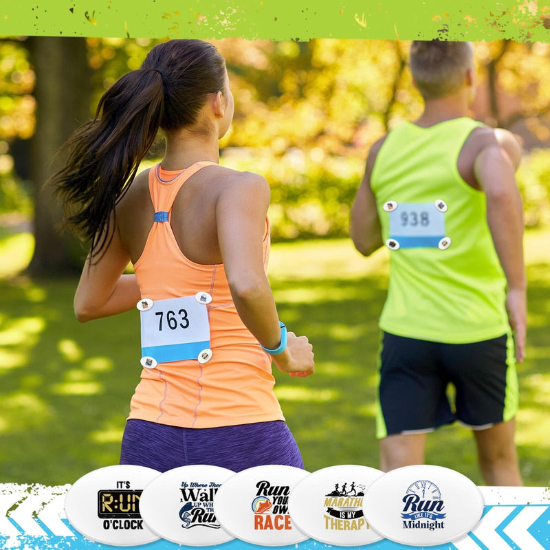 20 Pcs Running Bib Clips with 20 DIY Stickers Bib Snaps for Runners Number Buckle Fixing Safety Lock Race Clips Marathon Number Holder Triathlon Race Bib Holder for Field Event (Sporty) Sporty