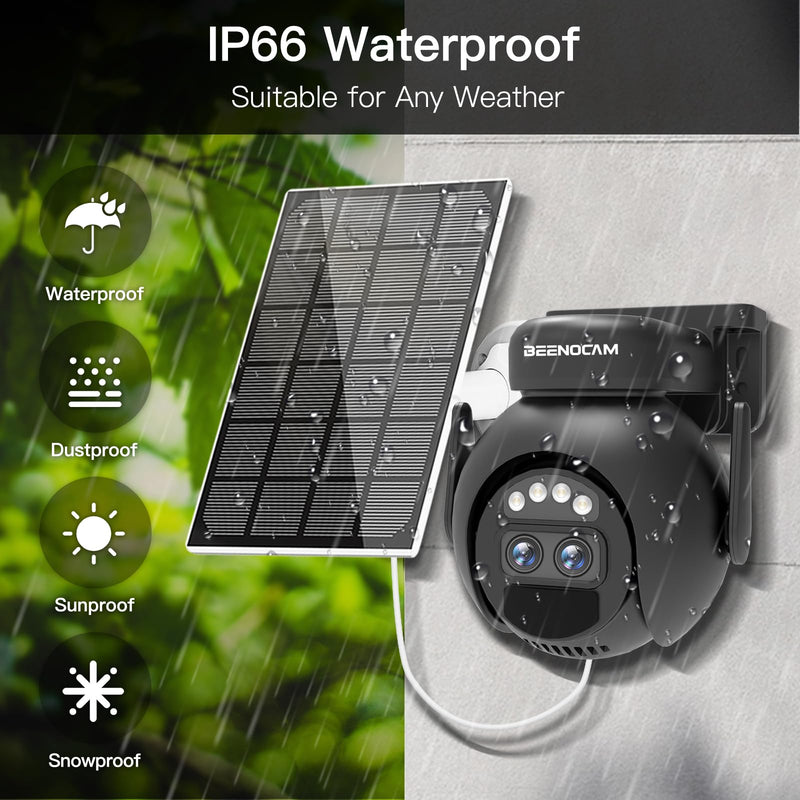 BEENOCAM Solar Security Cameras Wireless Outdoor, 360° PTZ Camera with Spotlight Siren/Motion Detection/Human Tracking/Color Night Vision/2.4GHz Wi-Fi/2-Way Audio/Waterproof