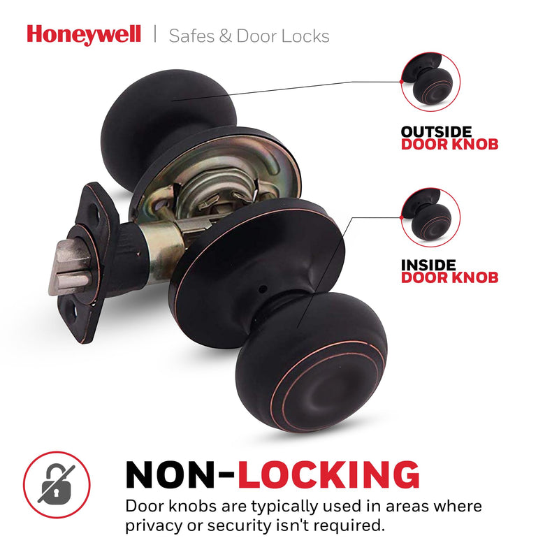 Honeywell Safes & Door Locks - Classic Passage Door Knob Interior - Ideal for Closets, Hallways & Non-Locking Bedroom Door Knobs with Easy Installation - ‎5.25"L x 2.75"W - Oil Rubbed Bronze - 8101403