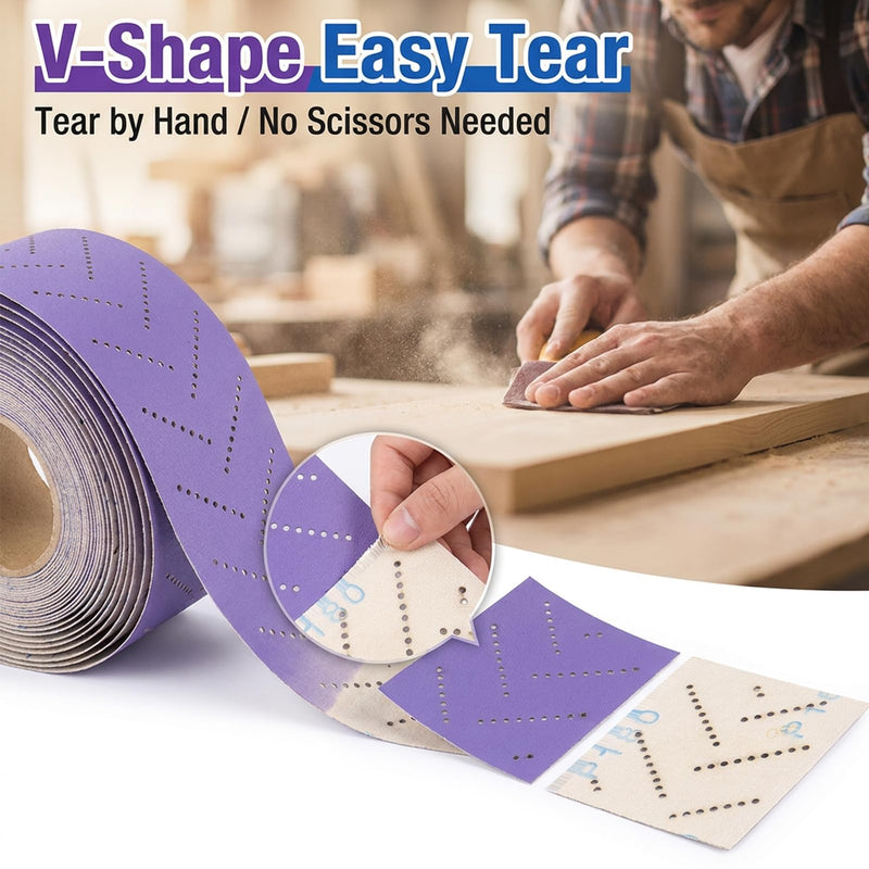Abrasive Sandpaper Roll, 2-3/4" x 13.2 Yd, 60 Grit, Multi-Hole Dry Sanding Sheet Three-in-one Dry Sanding Roll for Automotive Body Repair, Coating Removal & Auto Sanding 1.0
