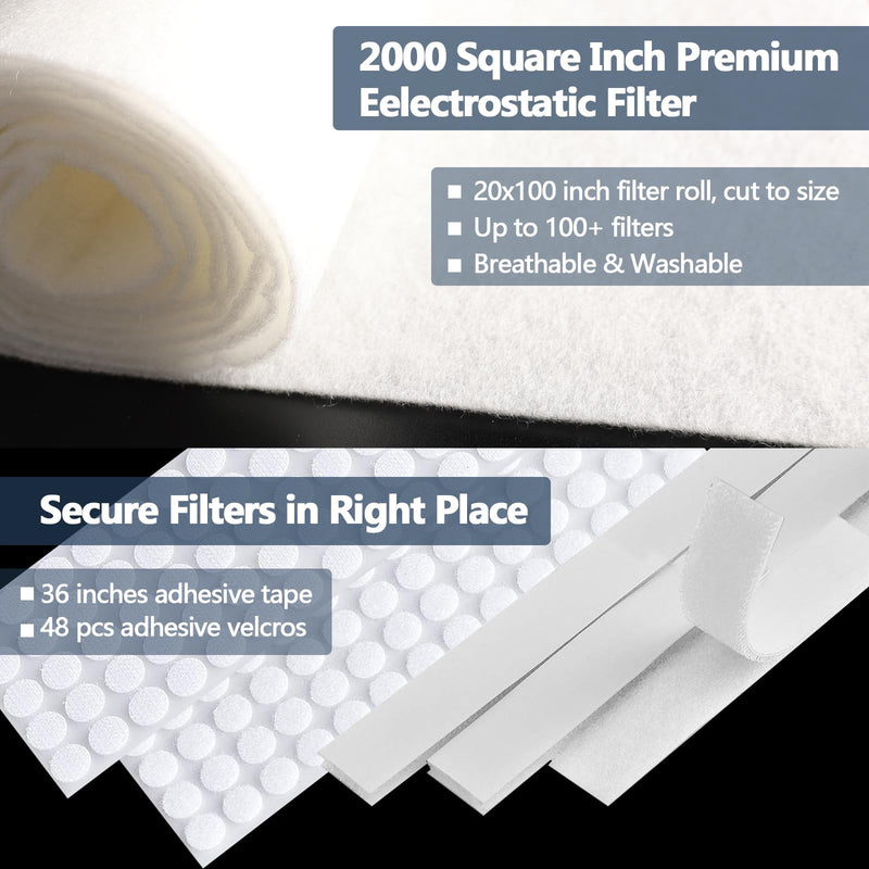 Air Vent Filter 20x100 Inch, Cut to Fit (50+filters) Air Filter, Electrostatic Filter Media with 36 Inch Adhesive Tape and 48pcs Velcro for Air Vent, Air Conditioner, HVAC, Registers and Grilles 20" x 100"(White) - NewNest Australia