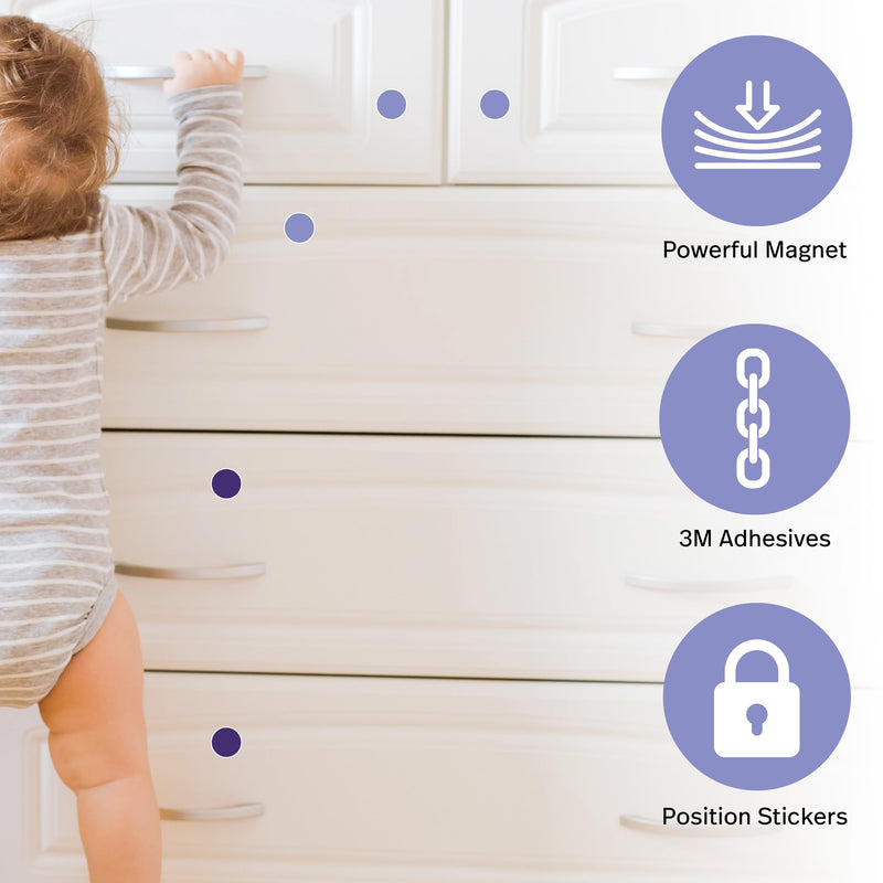 MATANA 20 Pack Magnetic Cabinet Locks Baby Proofing (20 Locks + 4 Keys) Adhesive Easy Installation, No Drilling Child Proof Cabinet Locks Magnetic Drawer Locks