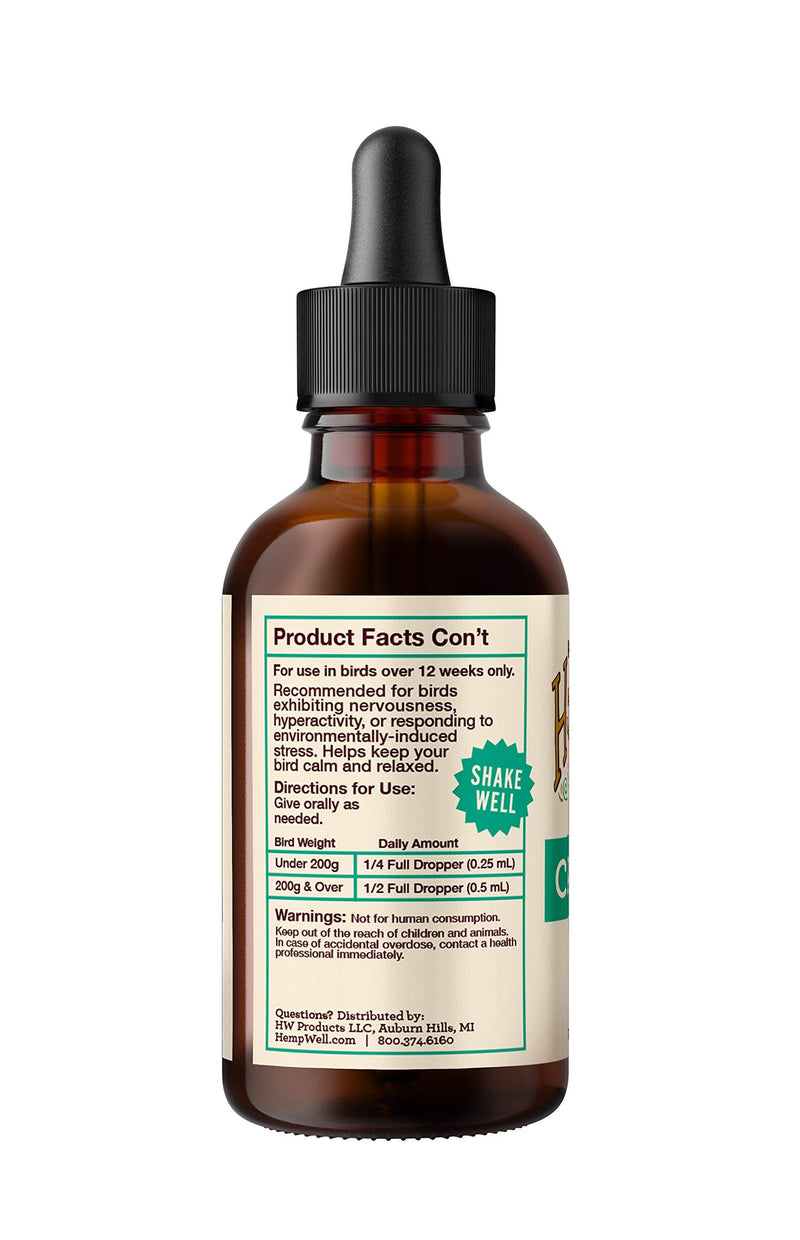 Hemp Well Calm Bird Oil — Relieves Anxiety, Calms and Relaxes Your Bird, Reduces Destructive Behavior, Organically Sourced – 2 Ounces